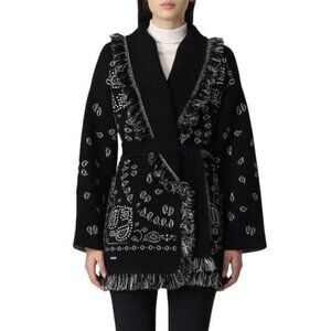ALANUI Bandana Jacquard Cardigan in Black Multicolor, Size L/M